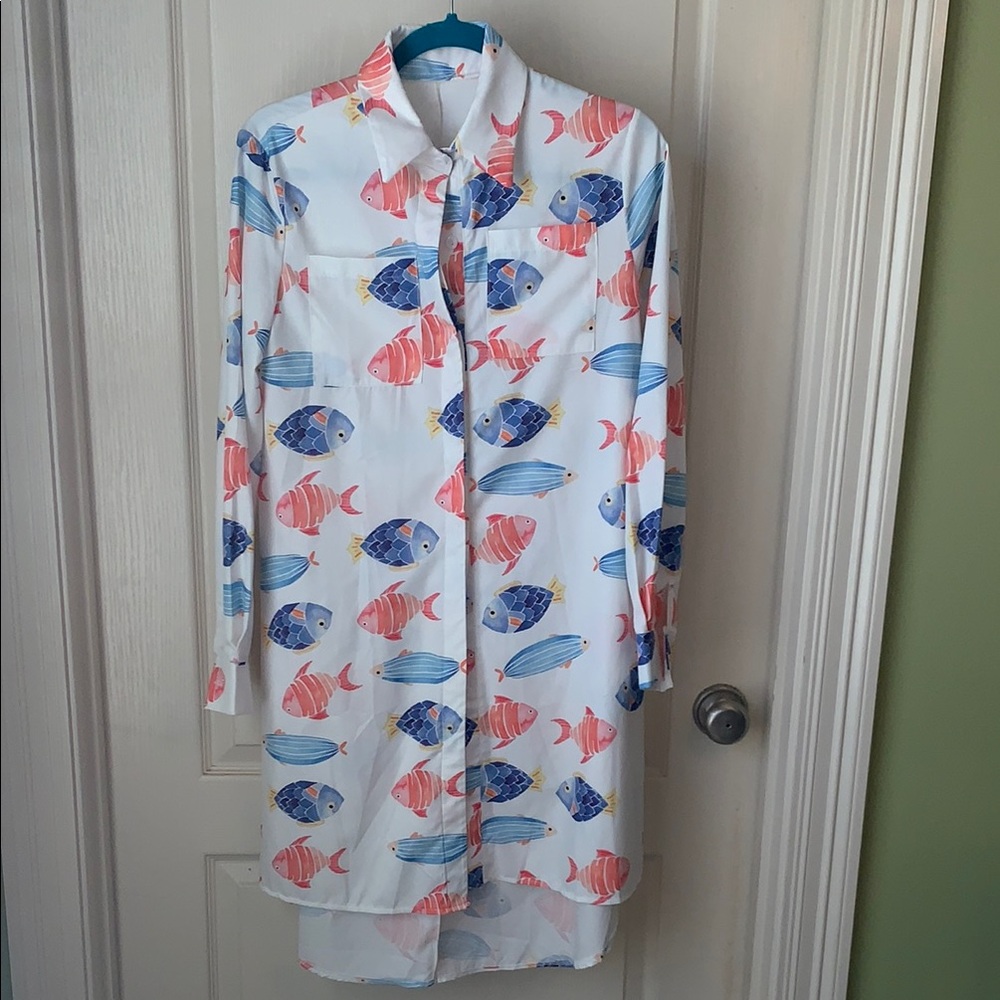 Colorful Fish Print Shirt Dress